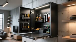 Make a fold out space saving tool storage cabinet for closets.jpg