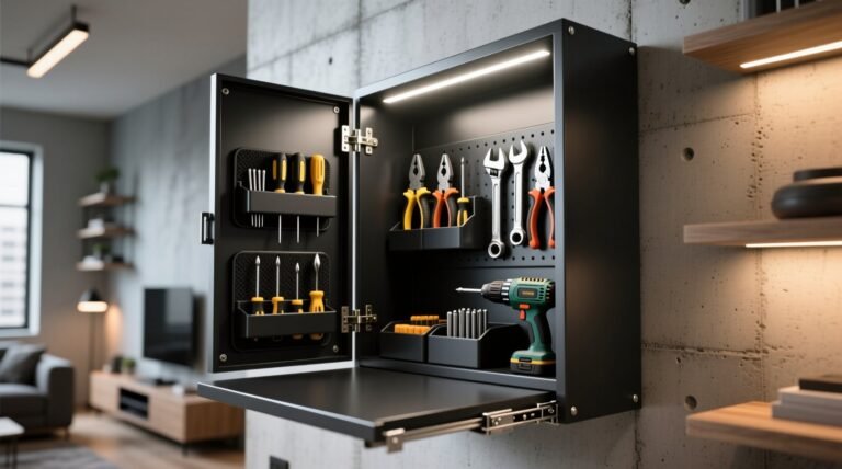 Make a fold out space saving tool storage cabinet for closets.jpg