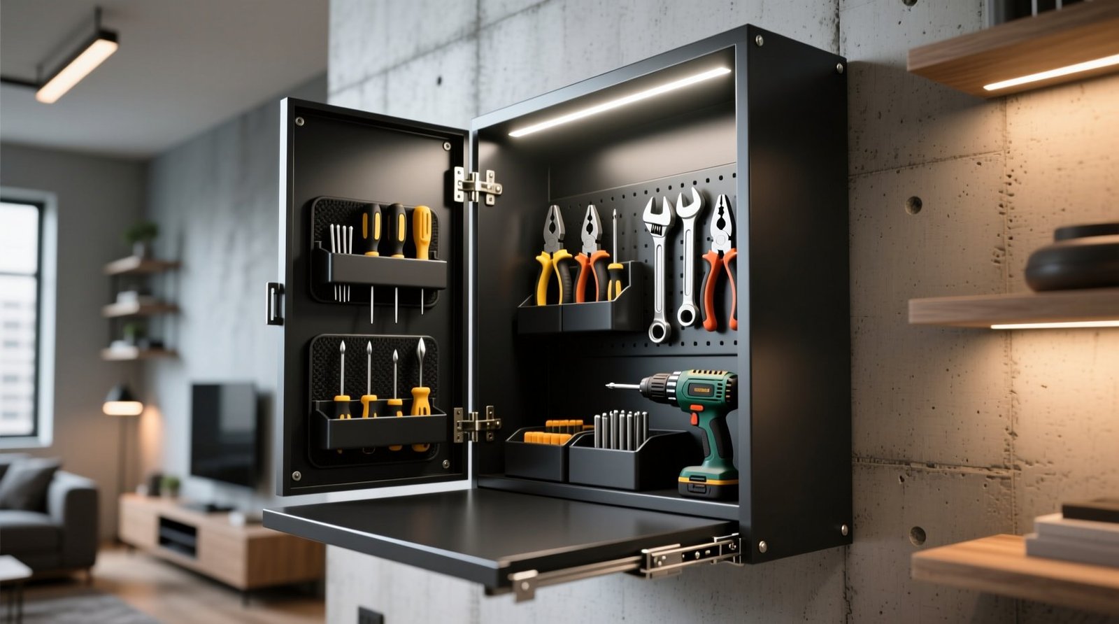 Make a fold out space saving tool storage cabinet for closets.jpg