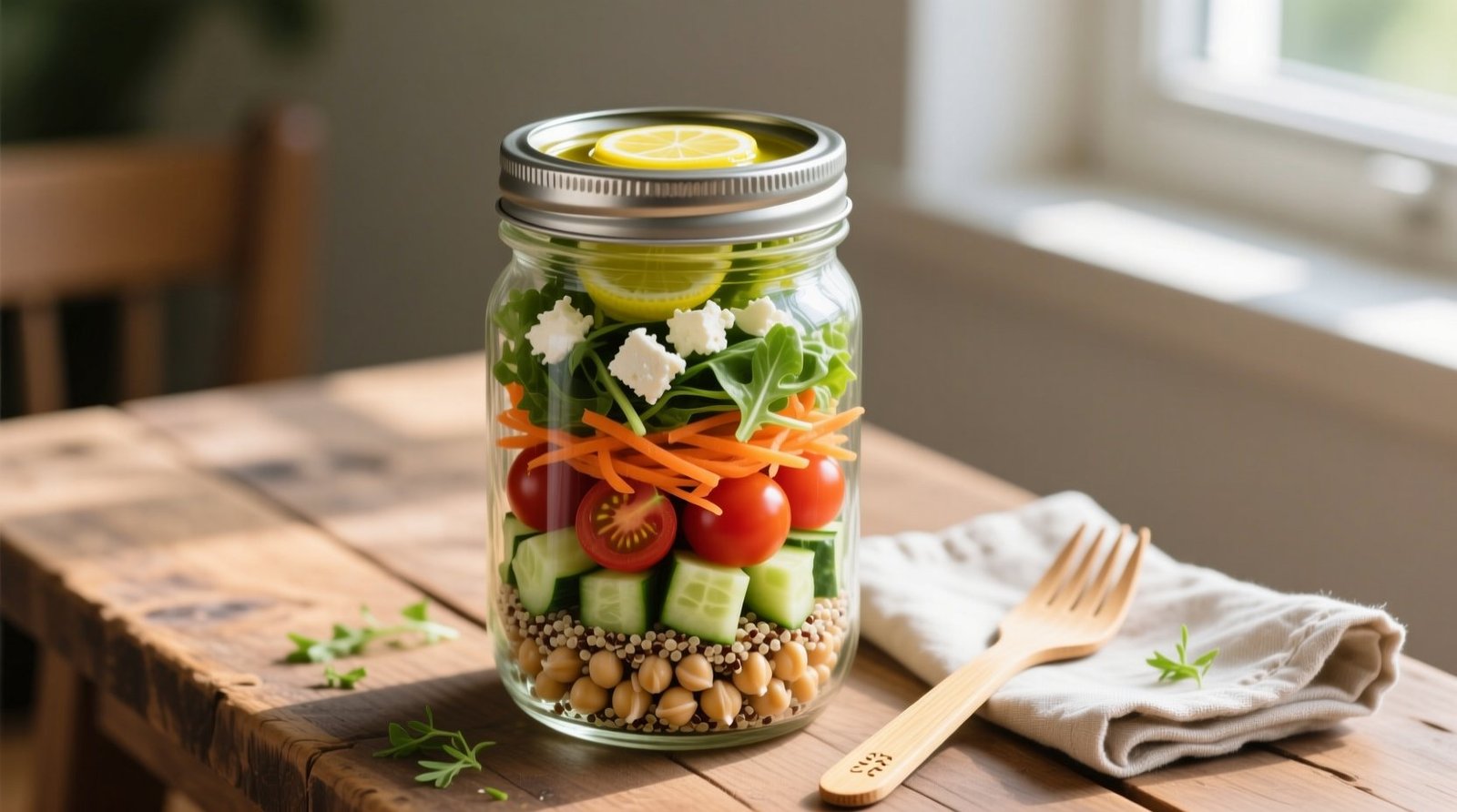 Make salad in a jar for an easy grab and go lunch that stays crisp 5 days.jpg