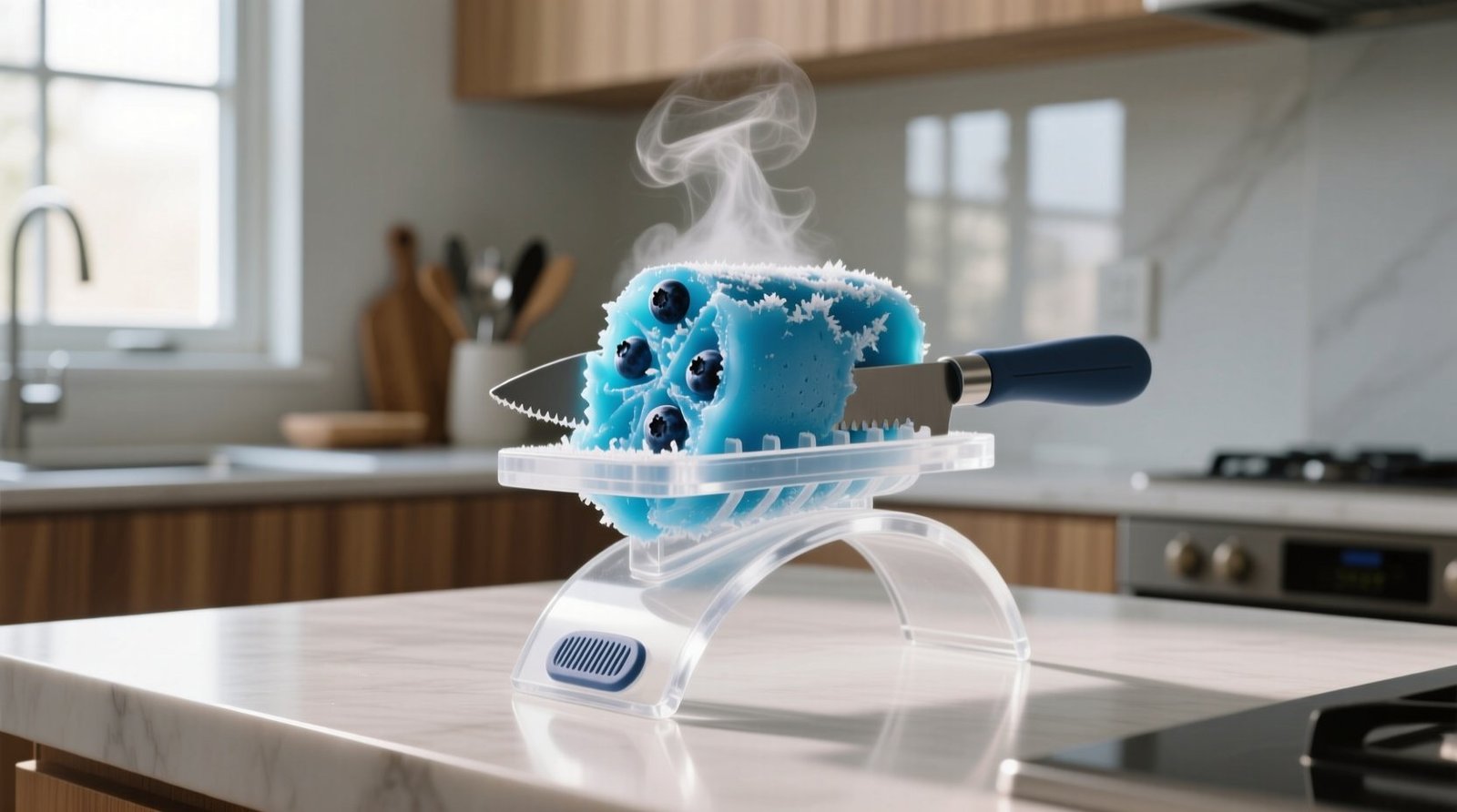 Make Slicing a Frozen Dessert Easier by Resting It on a Chilled Metal Surface