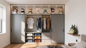 Minimalist closet organization with anime plush.jpg