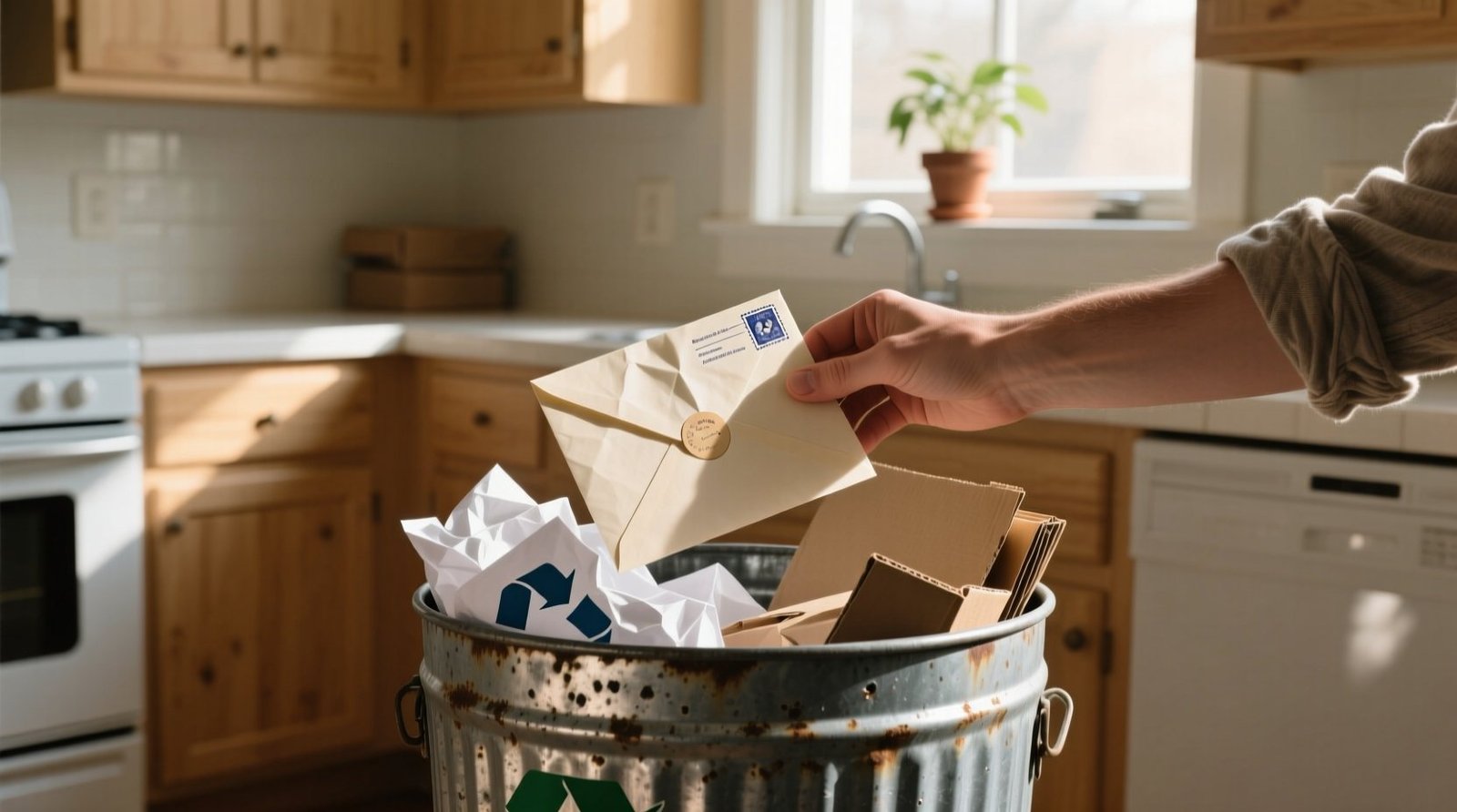 Open mail over your recycling bin to avoid clutter science backed habit.jpg