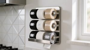 Organize rolls of tape with a paper towel holder not for closets.jpg