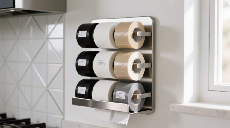 Organize rolls of tape with a paper towel holder not for closets.jpg