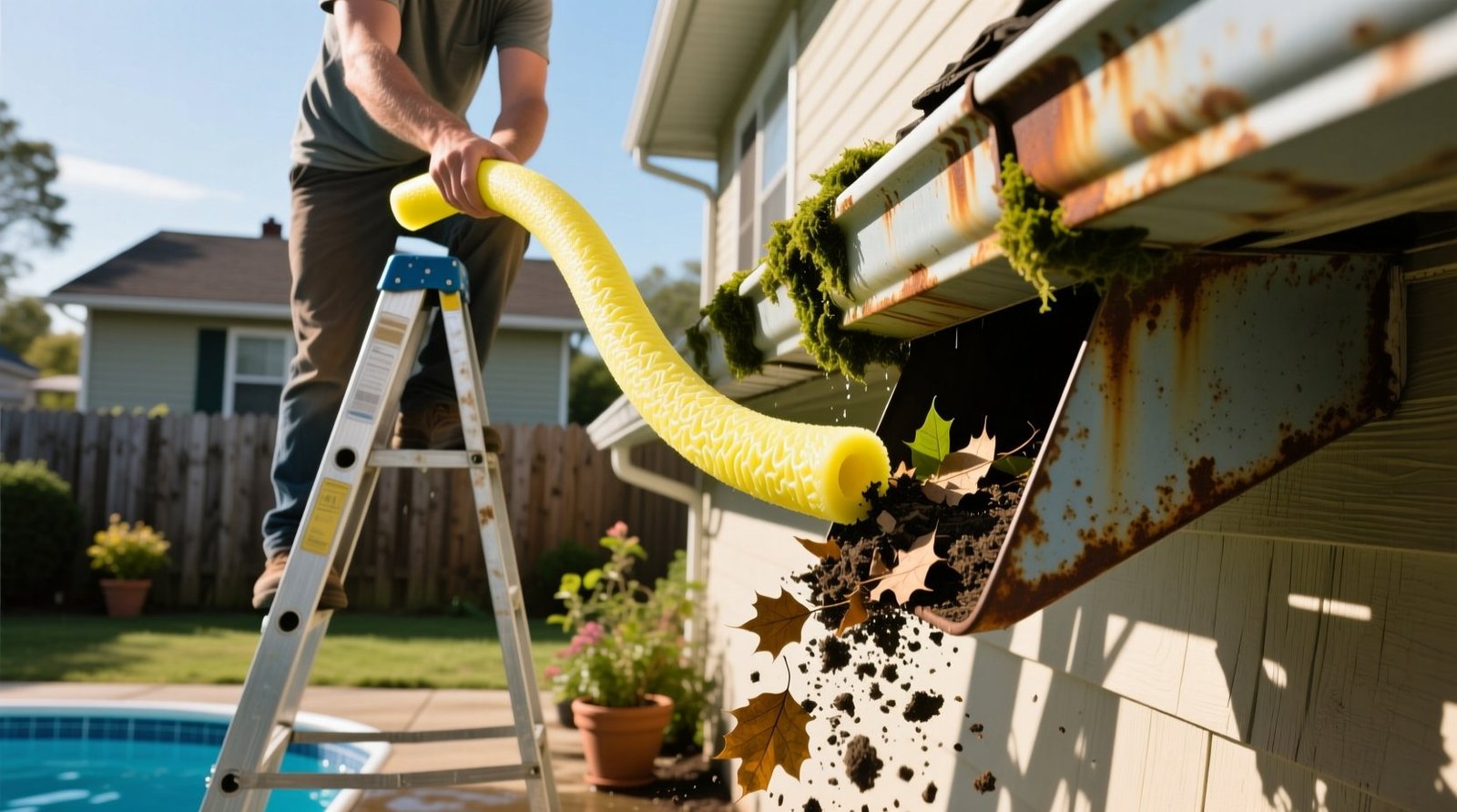 Pool noodle gutter cleaning safe effective eco friendly method.jpg