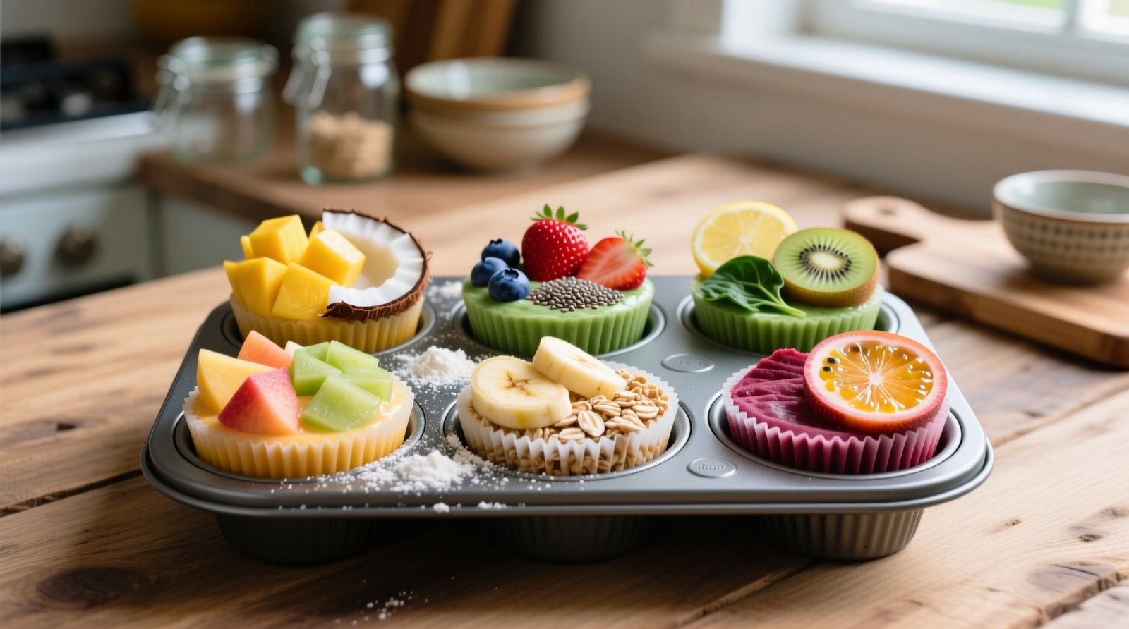 Pre make smoothie starters in muffin tins for super quick mornings.jpg