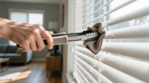 Quickly clean window blinds by wrapping tongs in microfiber.jpg