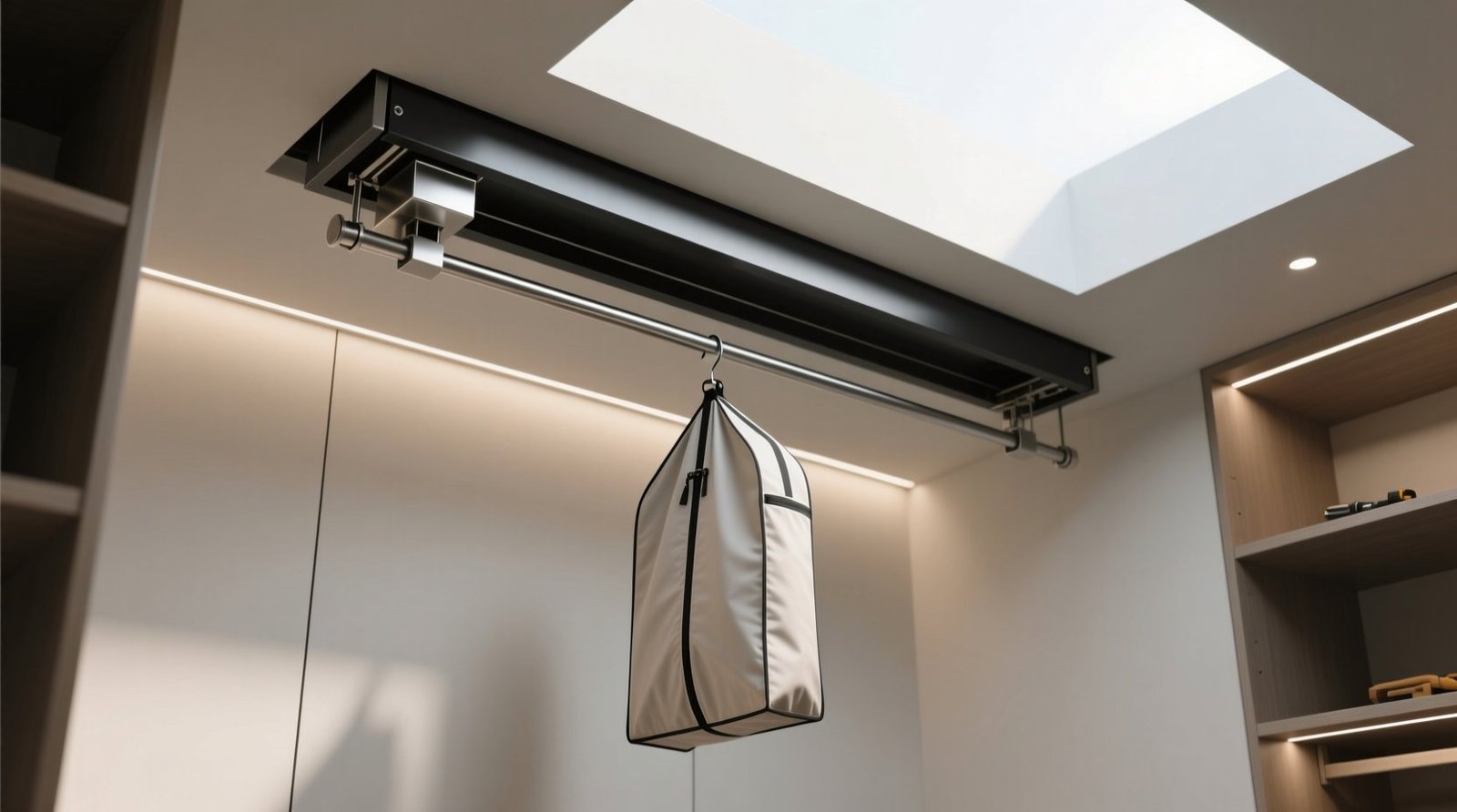 Retractable ceiling rod worth it for garment bags.jpg