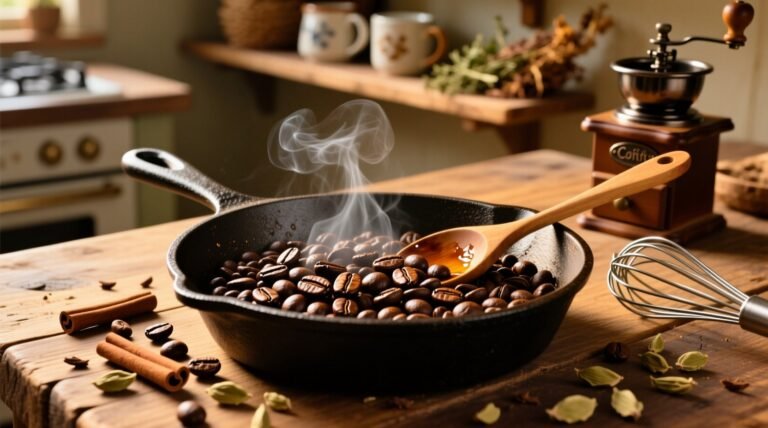 Roast coffee beans with an iron skillet a whisk and a stovetop.jpg