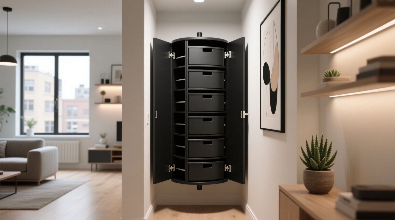 Rotating closet carousel for petite apartments.jpg