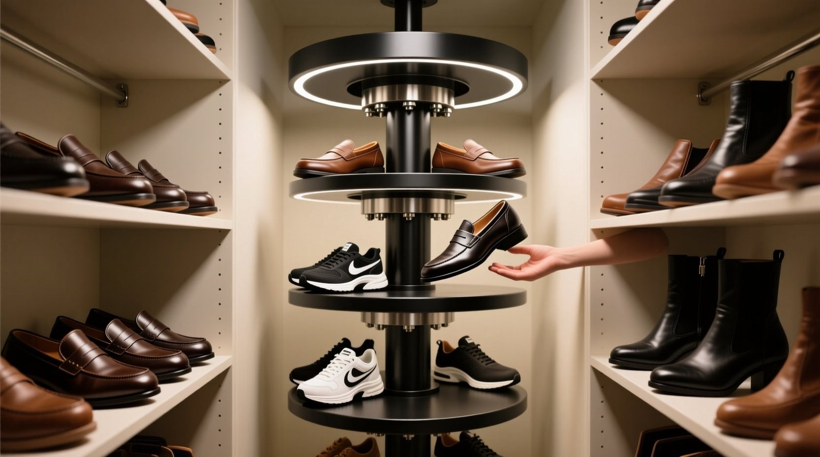 Rotating shoe carousel for narrow closets.jpg