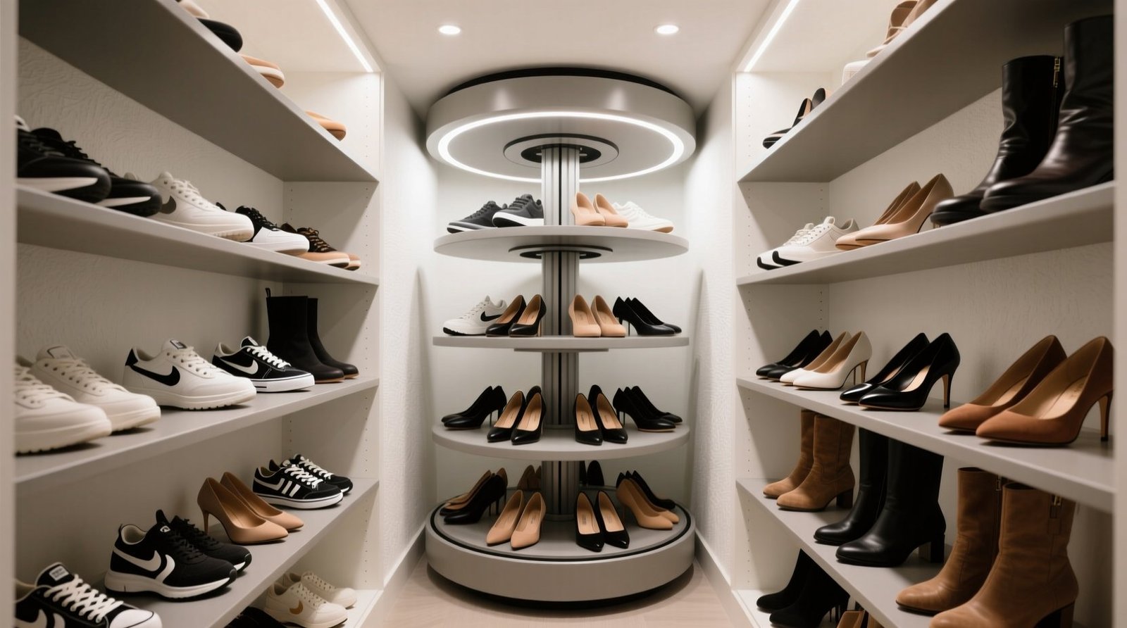 Rotating shoe carousel worth it for narrow closets.jpg