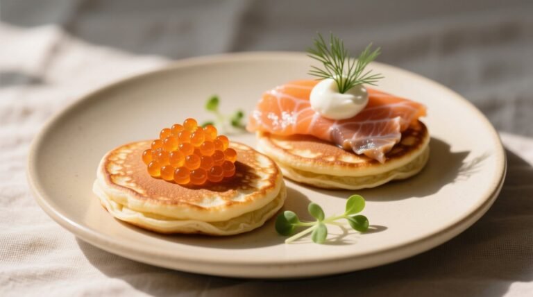 Salmon and caviar blini hacks science backed prep plating storage.jpg