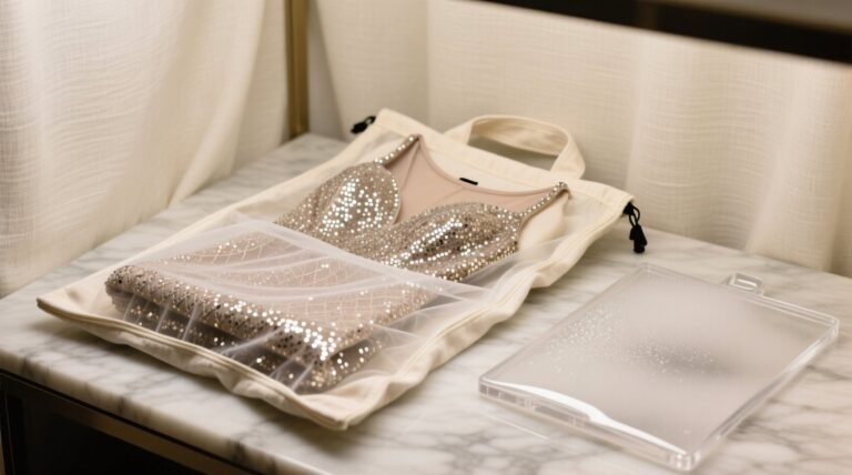 Sequined dress storage cotton bags vs acrylic covers.jpg