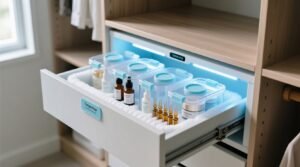 Skincare fridge backup in closet drawers.jpg