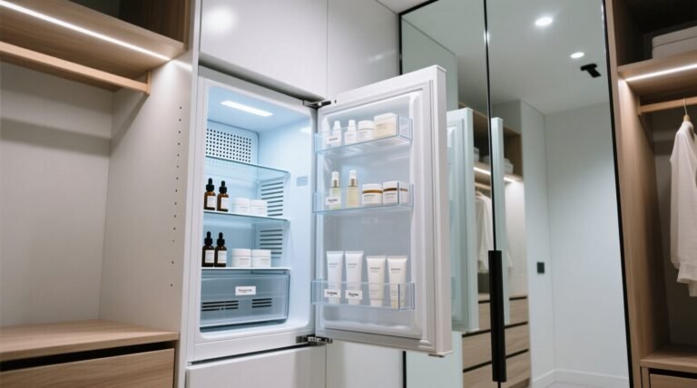 Skincare fridge in closet airflow safe organization.jpg