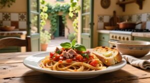 Spaghetti and no cook tomato tuna sauce science backed 12 minute method.jpg