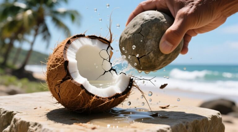 The best way to split open a coconut without any tools.jpg