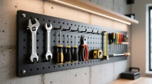 The pegboard wall workspace functional closet organization system.jpg