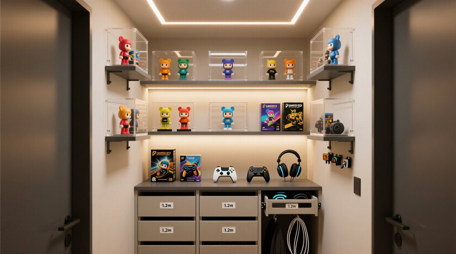 Tiny closet gaming merch organization.jpg