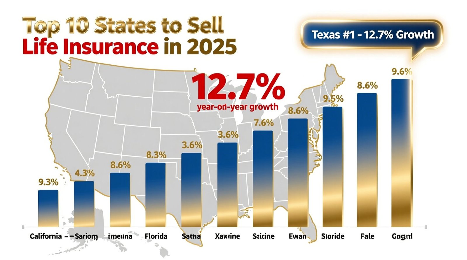 Top 10 states to sell life insurance in 2025 texas 1 with 127 growth.jpg
