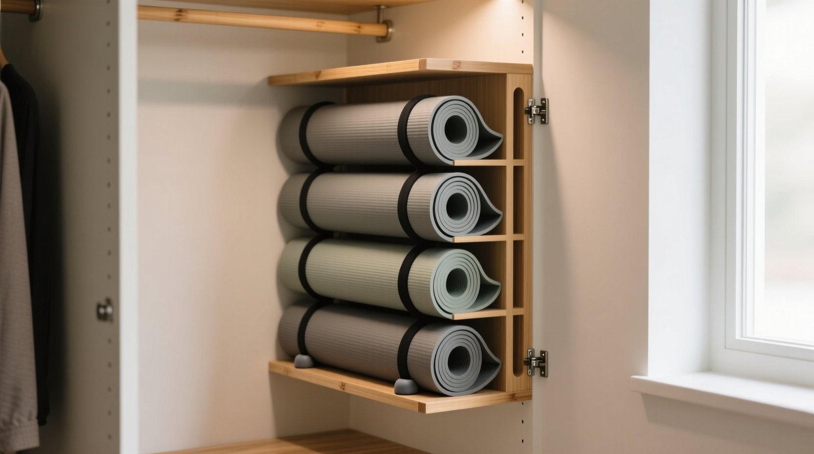 Vertical yoga mat storage in closet corners.jpg
