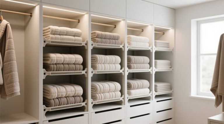 Weighted blanket storage in closet cubbies.jpg